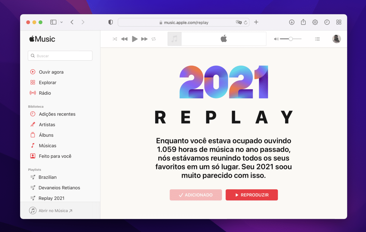 Apple Music Replay no Safari