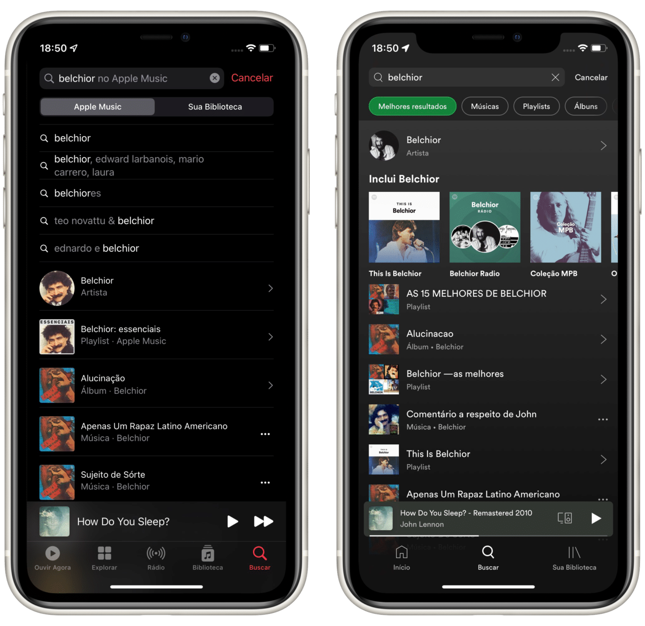 Busca no Apple Music e no Spotify