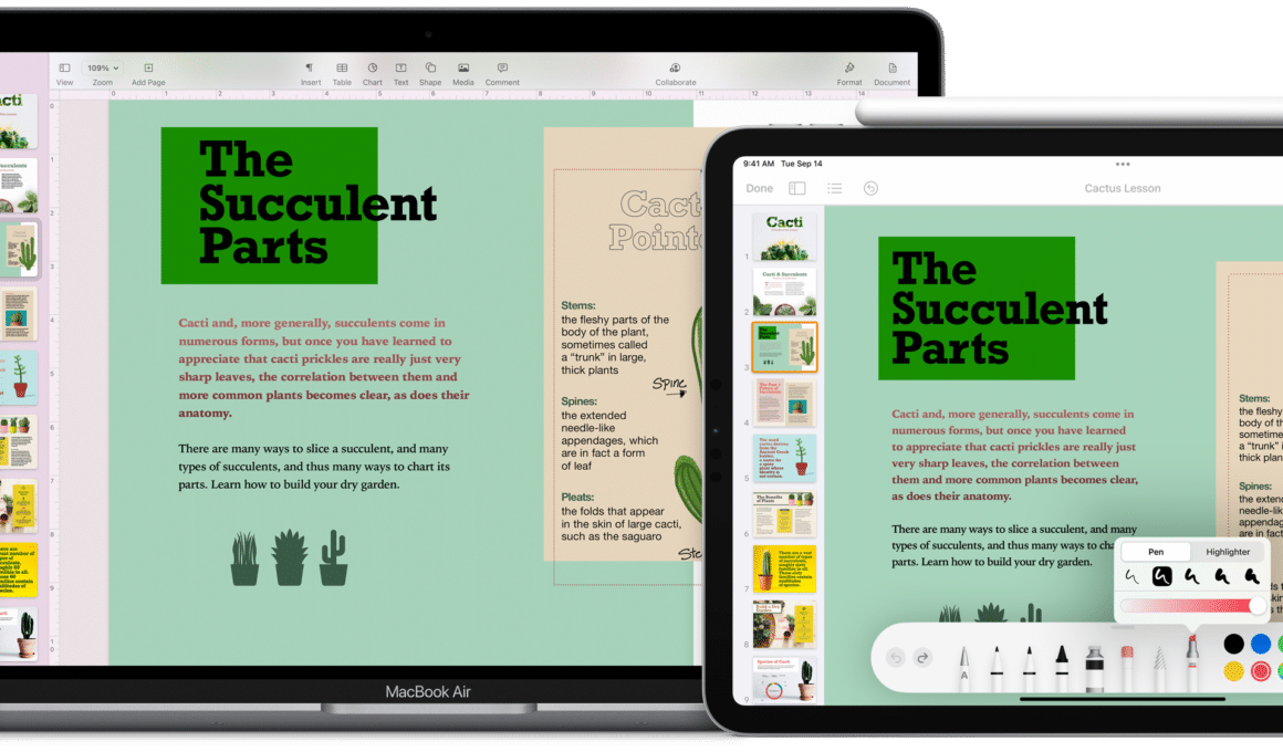 Pages no iPhone, no Mac e no iPad
