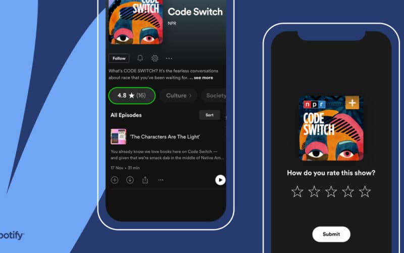 Avaliações de podcasts no Spotify