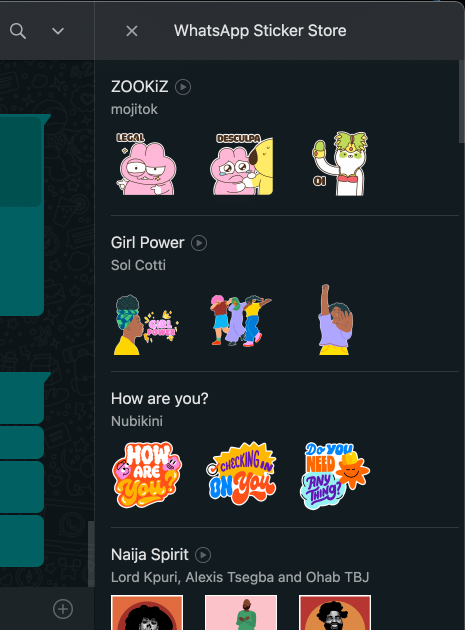 Loja de stickers no WhatsApp Desktop