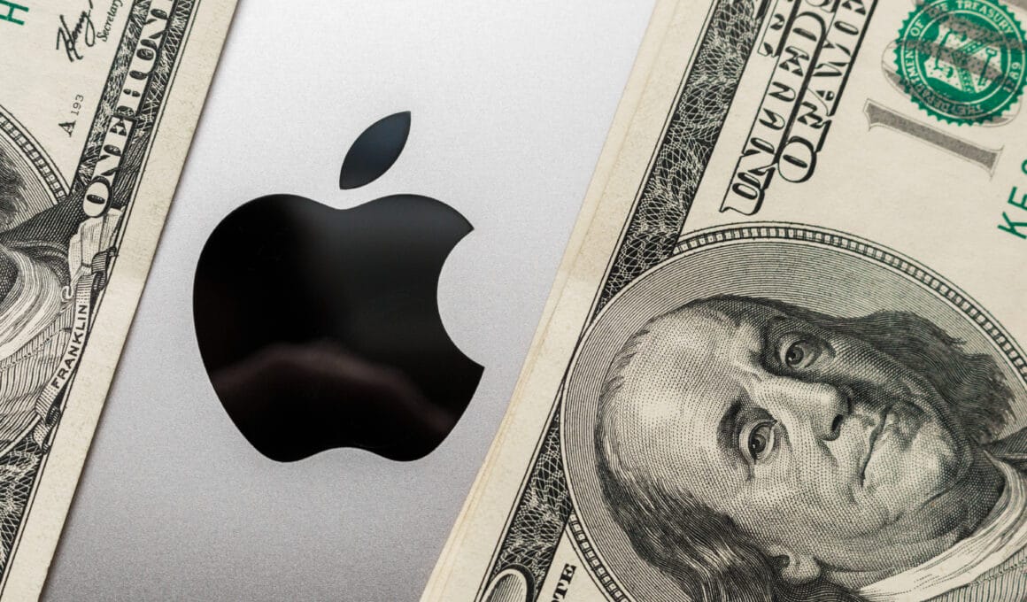 Dinheiro e logo da Apple