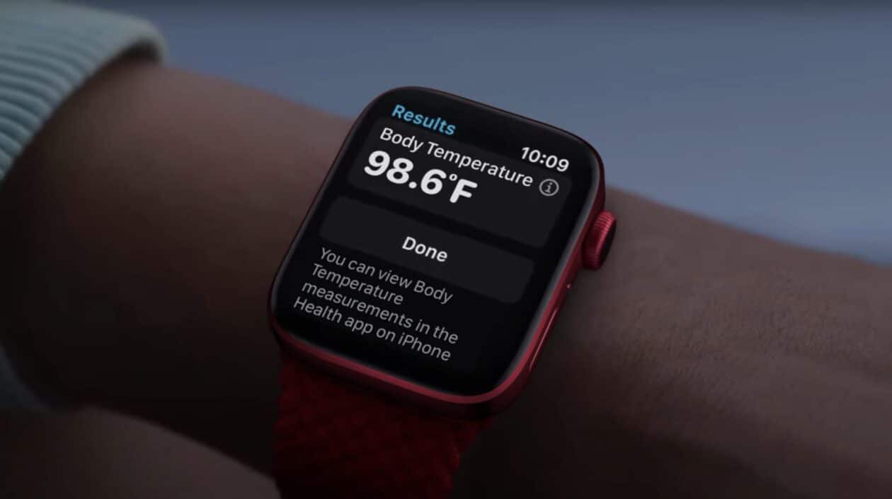 Conceito de Apple Watch medindo a temperatura do usuário