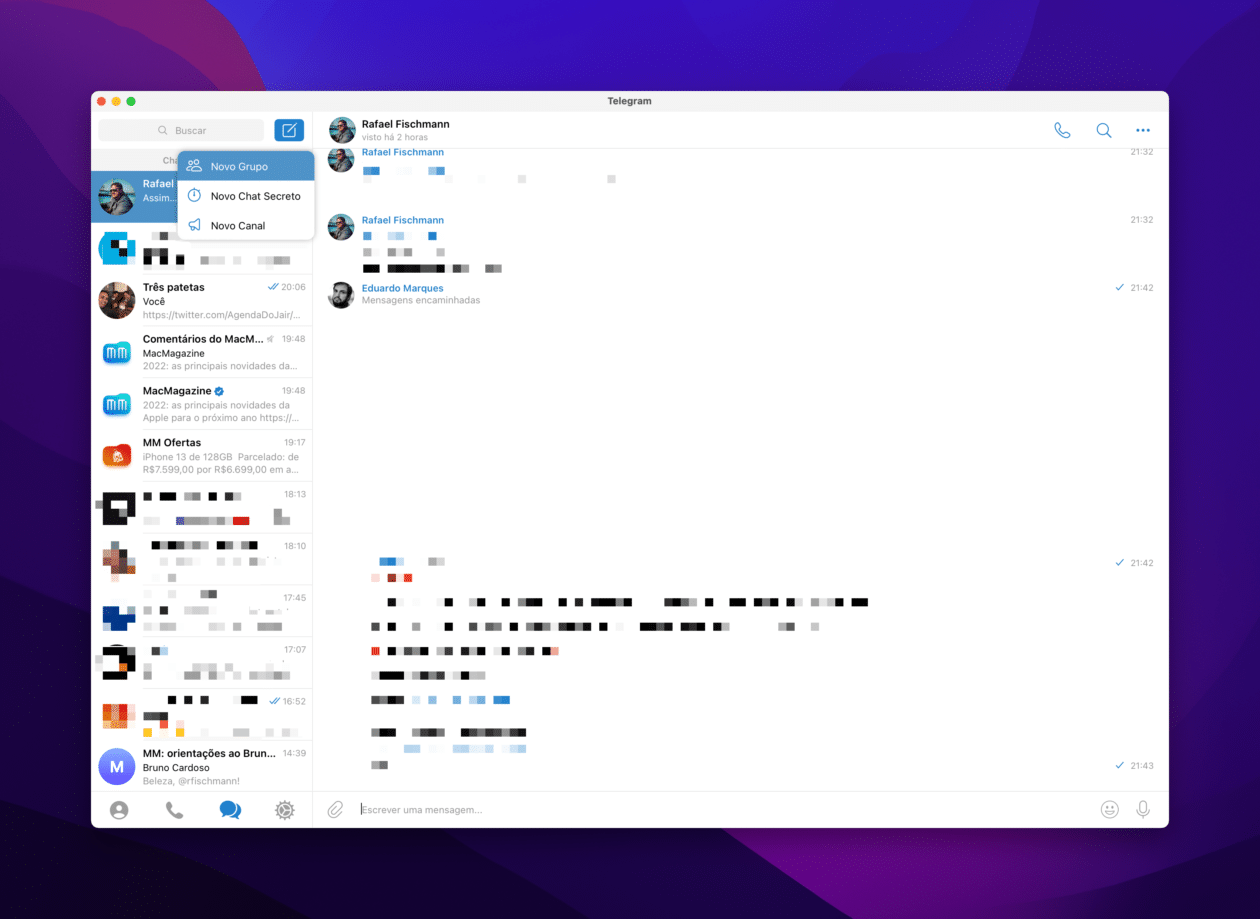 Criando grupo no Telegram do macOS