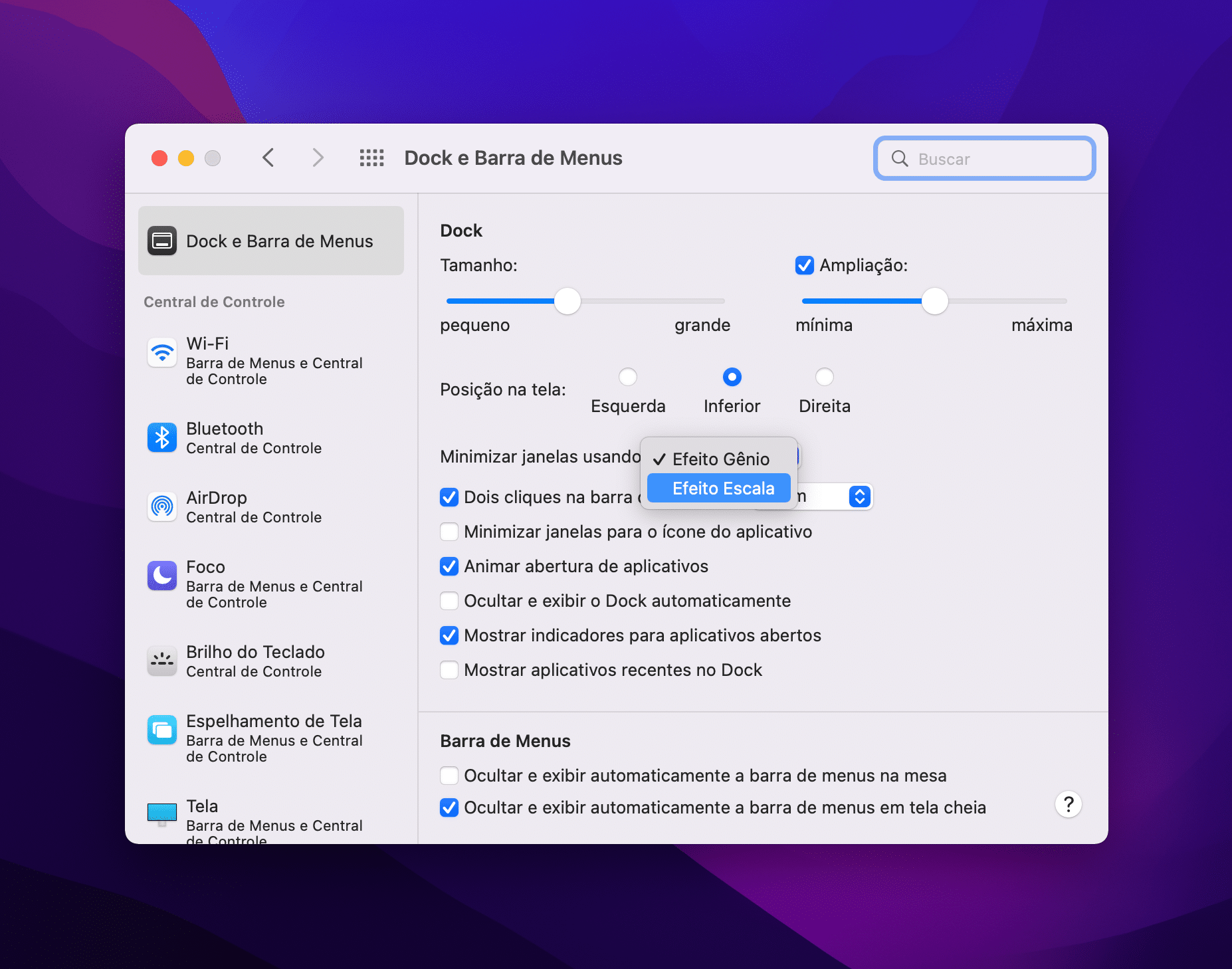 Mudando o efeito de minimizar janela no Dock no macOS