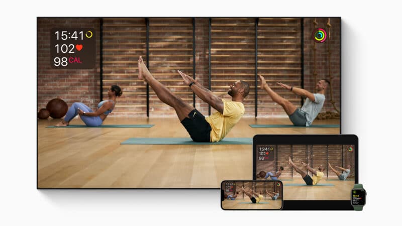 Apple Fitness+ em televisão com Apple TV, iPad, iPhone e Apple Watch