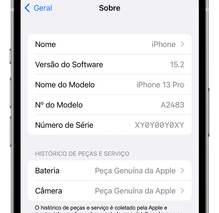 Verificar peças genuínas no iOS 15.2