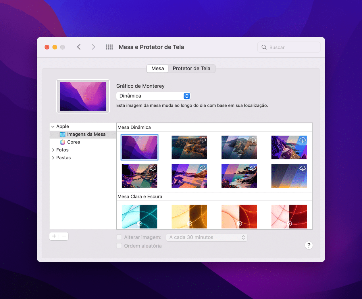 Escolhendo um wallpaper no Mac