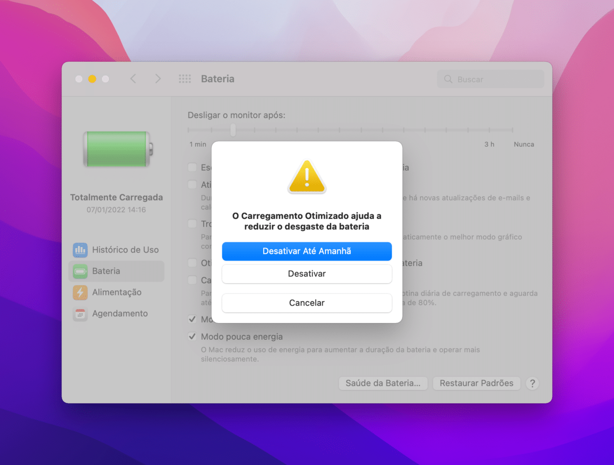 Desligando o Carregamento Otimizado do Mac