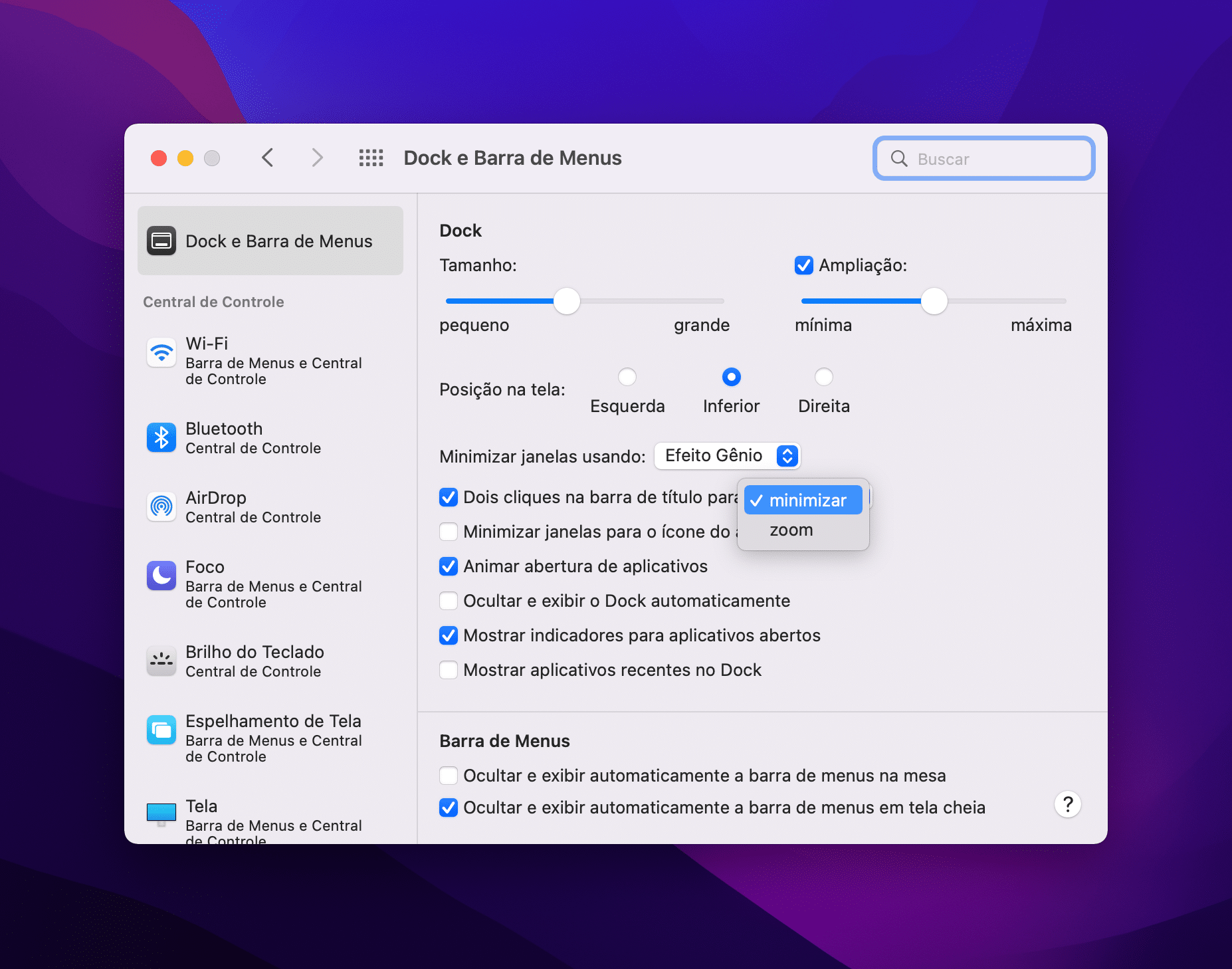 Clique duplo na barra de título de uma janela do macOS