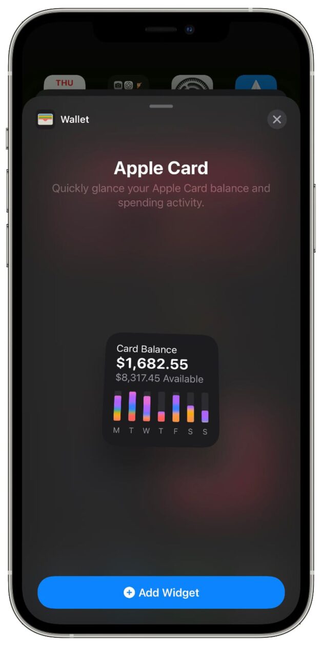 Widget do Apple Card no iOS 15.4