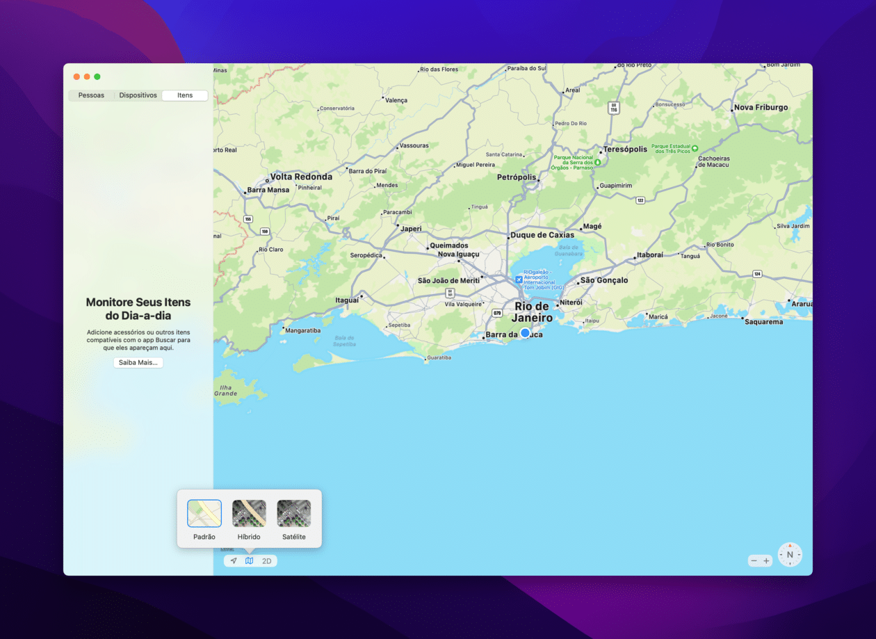 Alterando o mapa no app Buscar do macOS