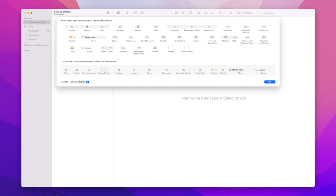 Personalizando a barra de ferramentas do app Mail