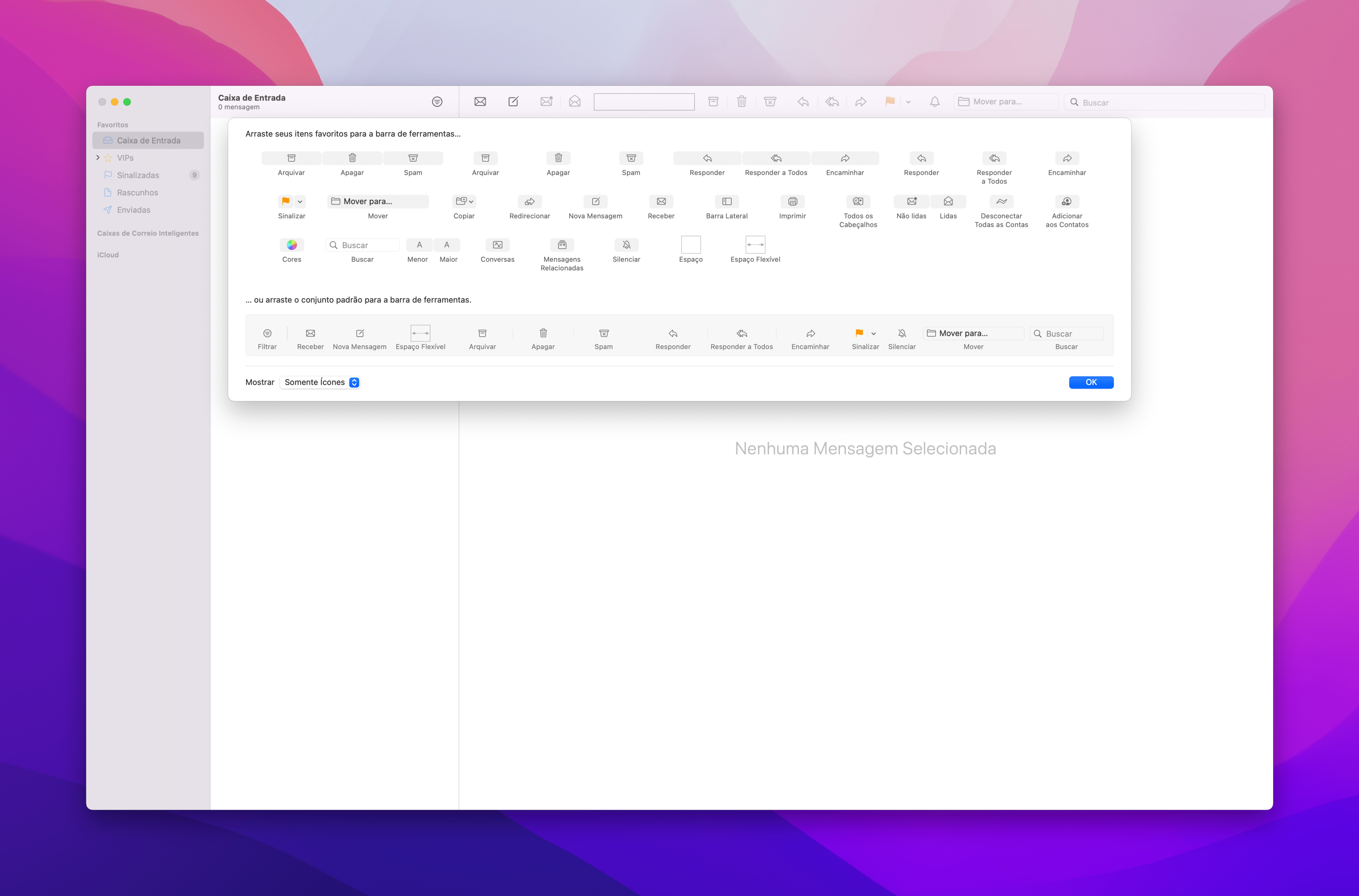 Personalizando a barra de ferramentas do app Mail