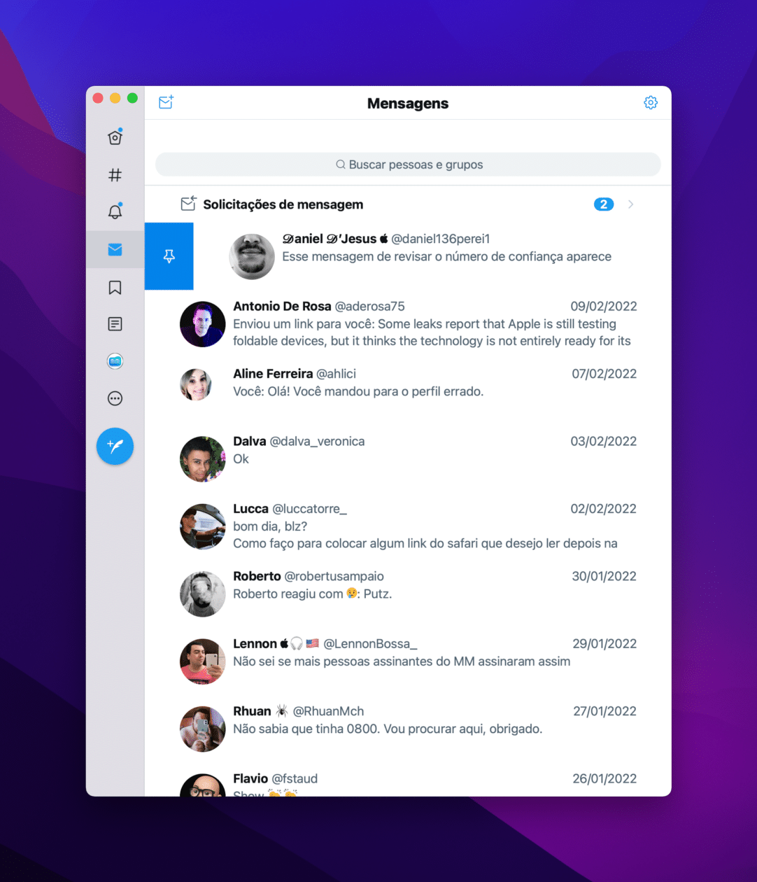 Fixar conversas no Twitter (Mac)