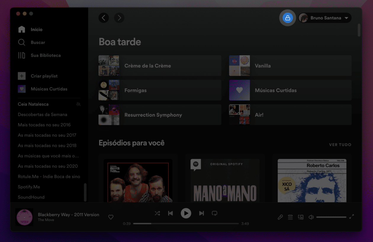 Sessão particular no Spotify do Mac