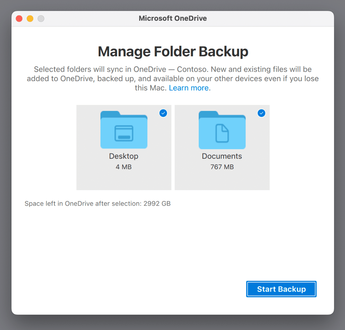 Manage Folder Backup do OneDrive