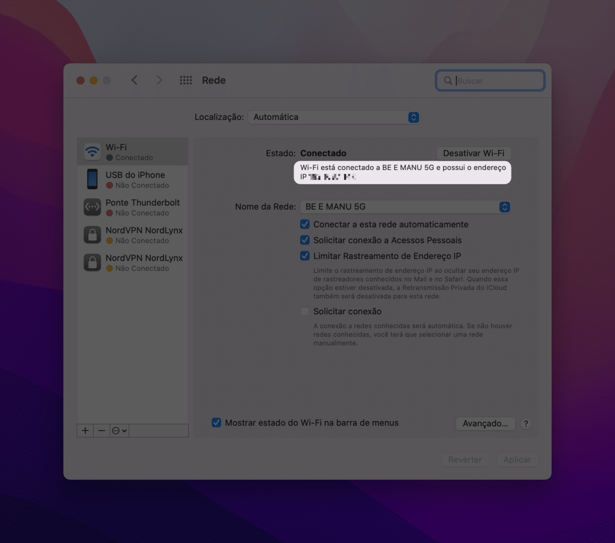 Endereço iP no Mac