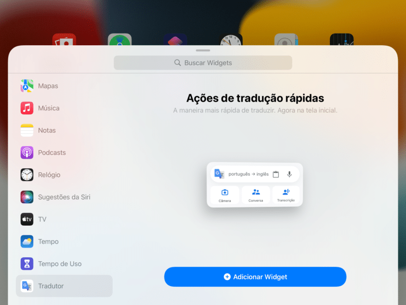 Widget do Google Tradutor no iPad