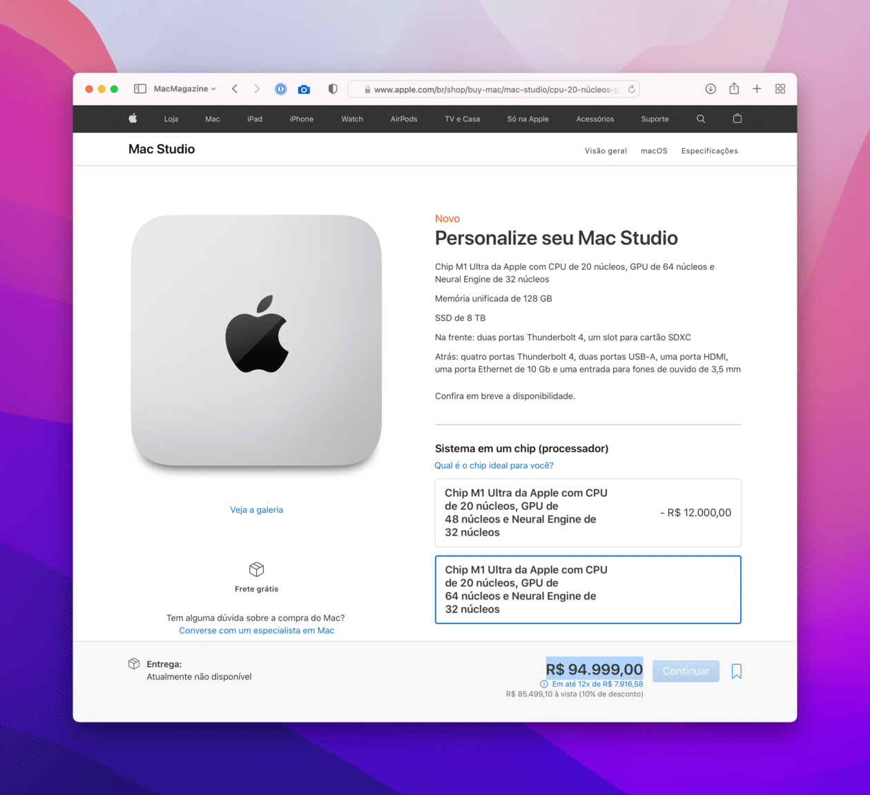 Preço do Mac Studio