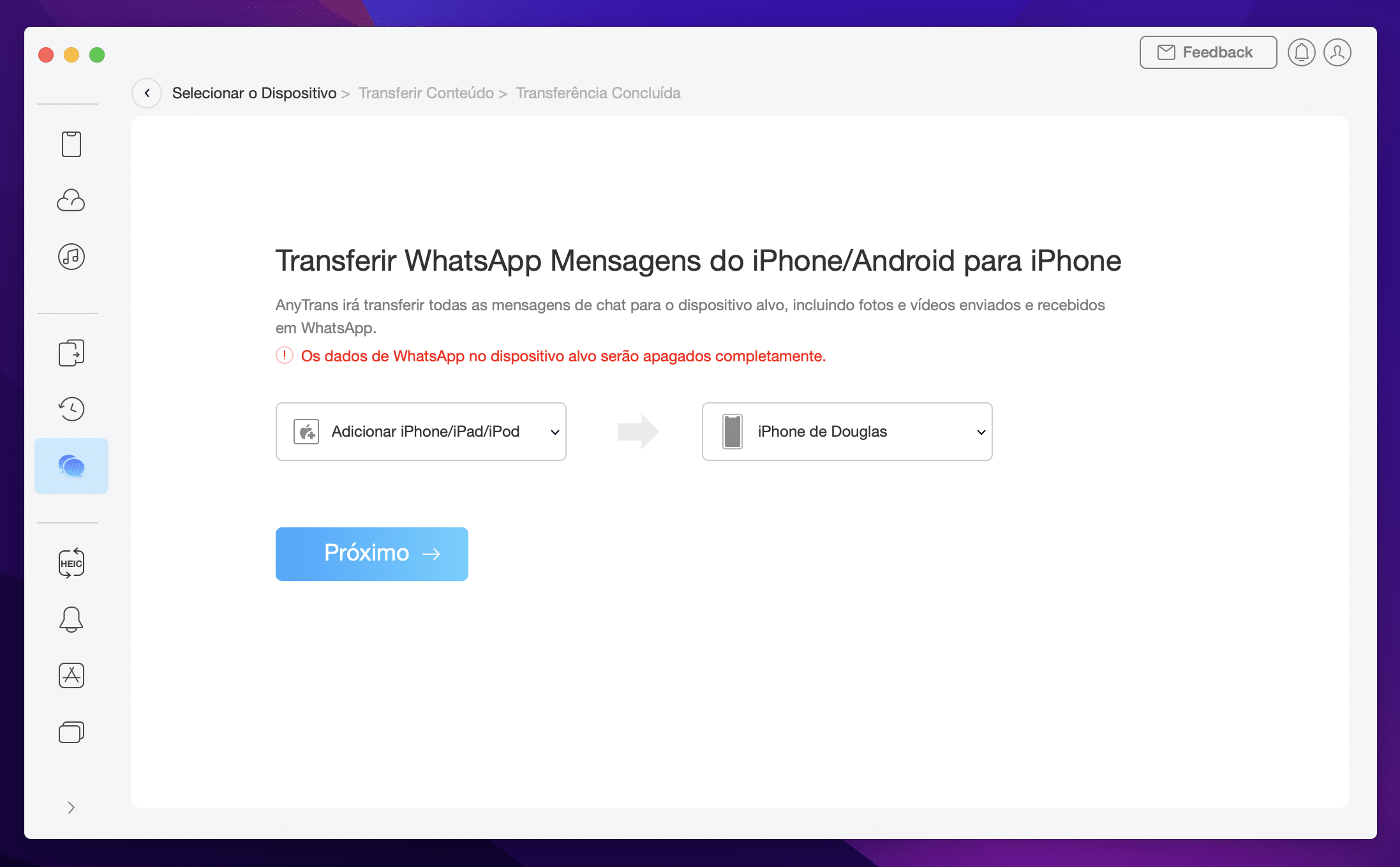 WhatsApp ao Dispositivo no AnyTrans