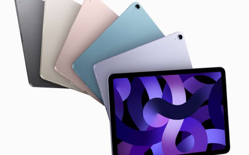 iPad Air de quinta geração voando, em todas as cores
