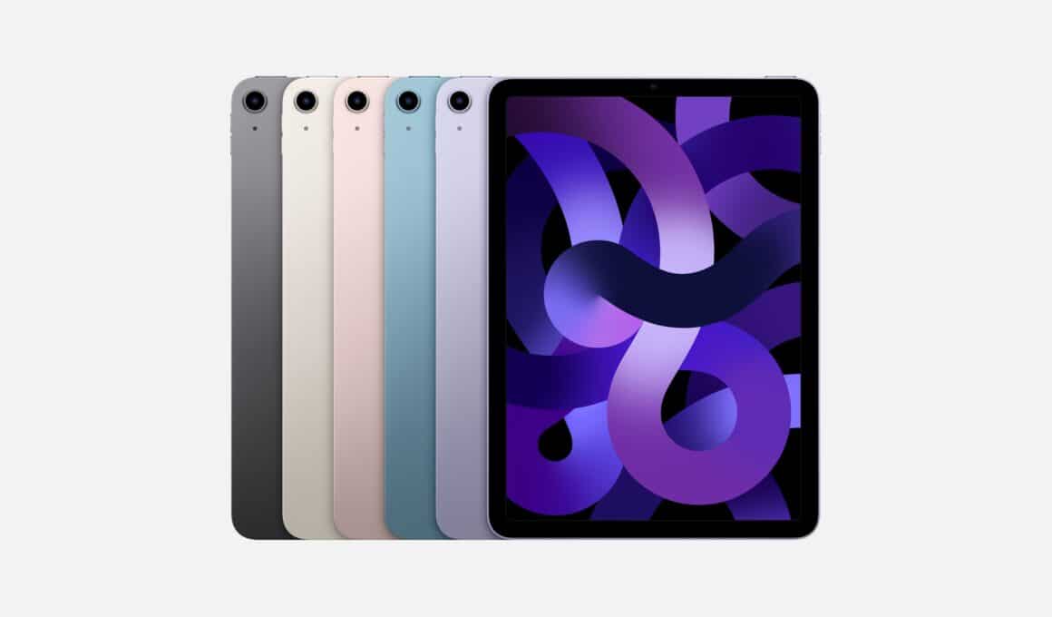 Todas as cores do iPad Air de quinta geração de frente