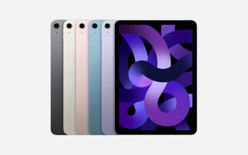 Todas as cores do iPad Air de quinta geração de frente