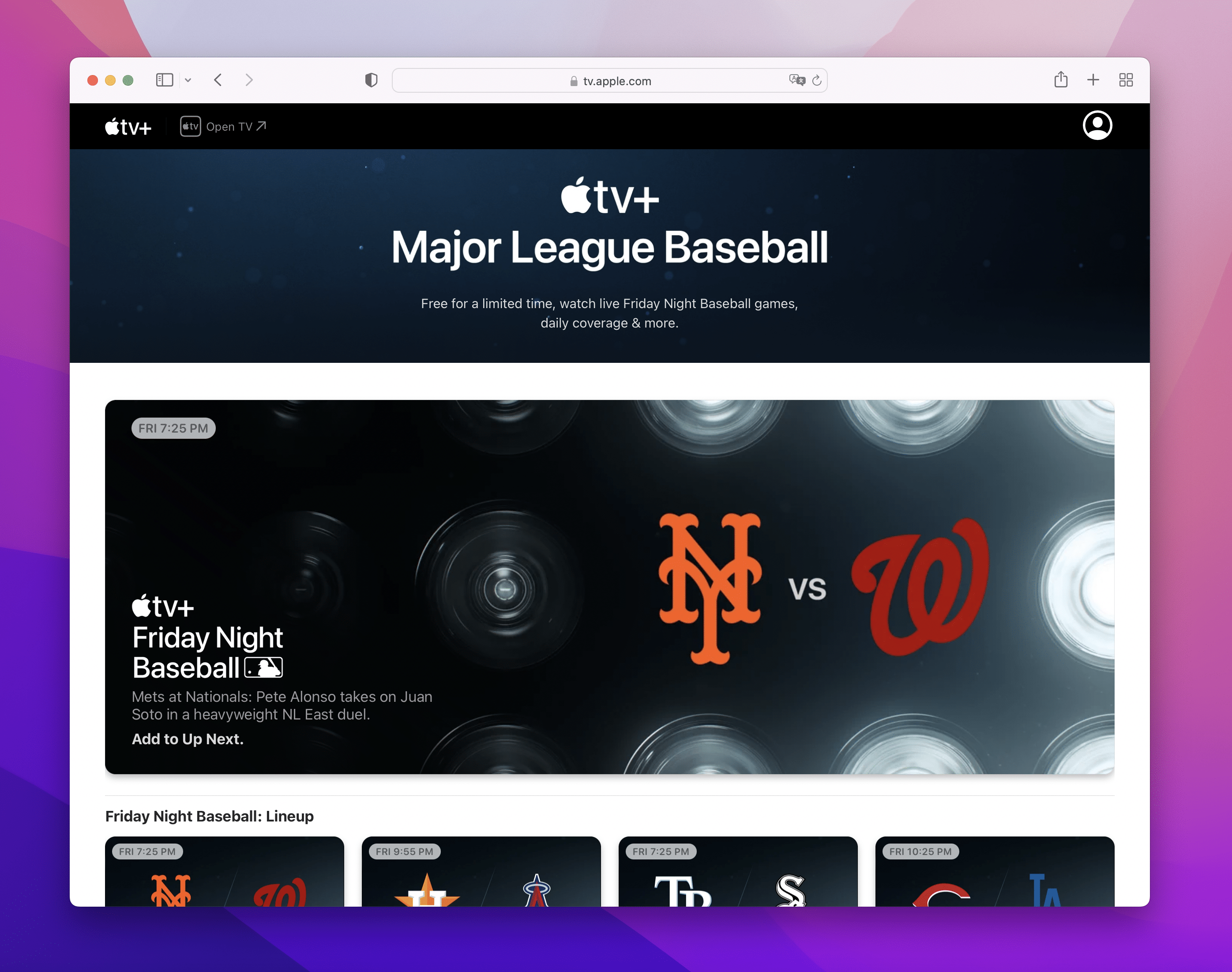 Divulgação do Friday Night Baseball no Apple TV