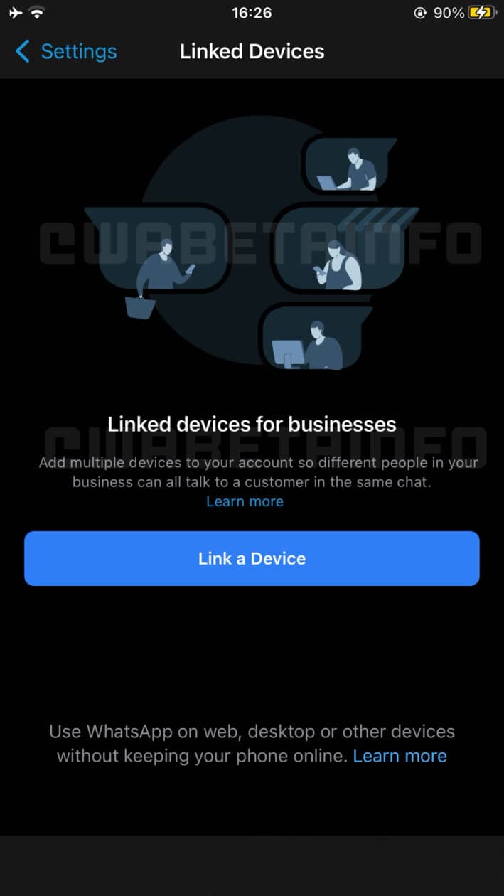 Dispositivos conectados no WhatsApp Business