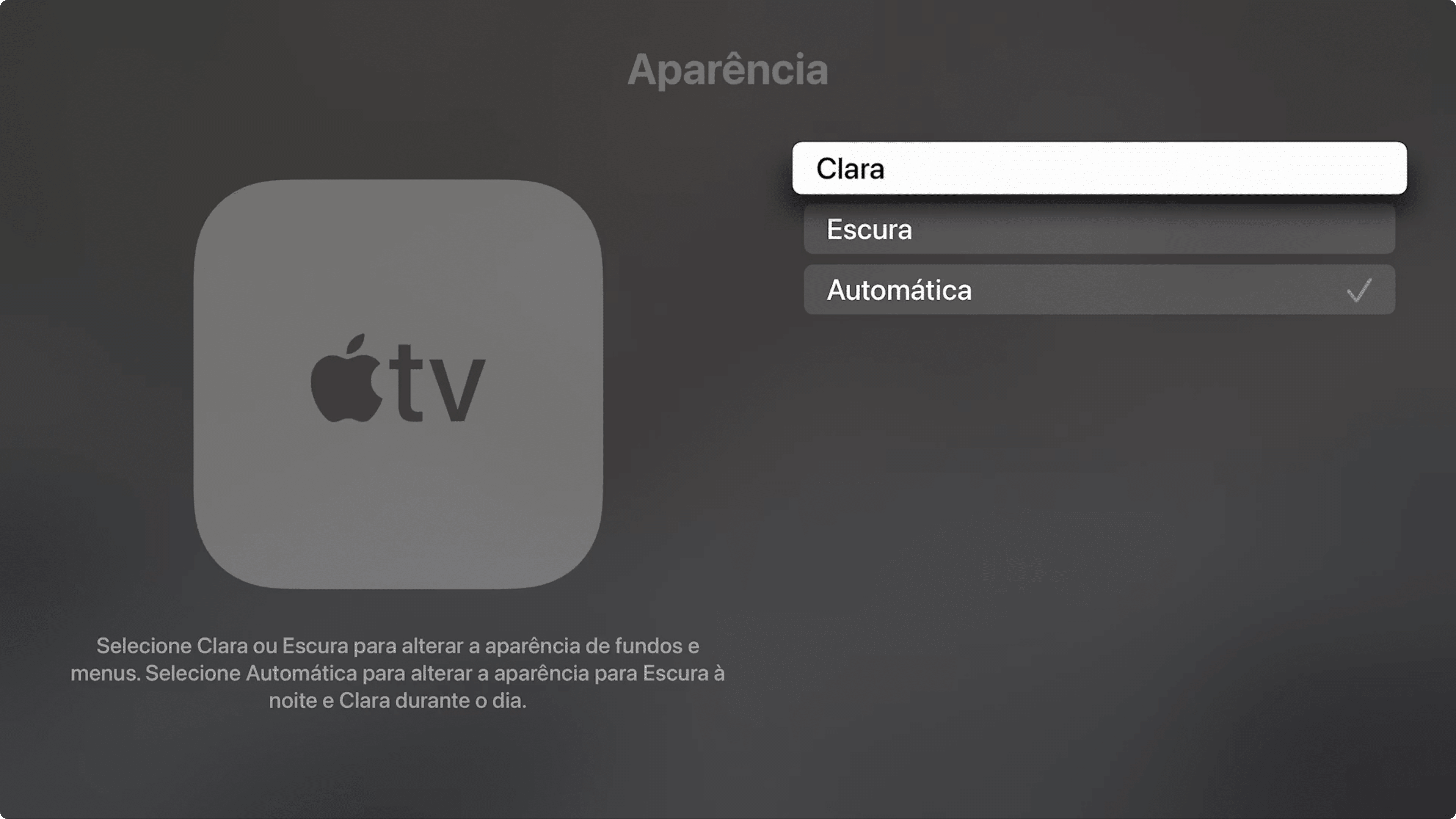 Mudando a aparência da Apple TV