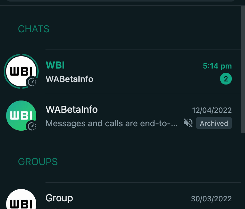 Status na lista de chats do WhatsApp