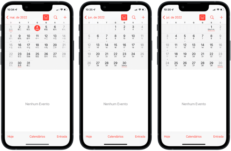 Calendário alternativo no iOS