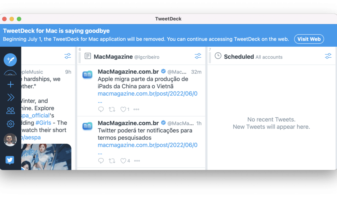 Alerta no TweetDeck para Mac