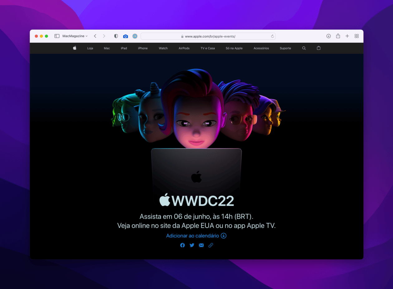 Página de streaming da WWDC22