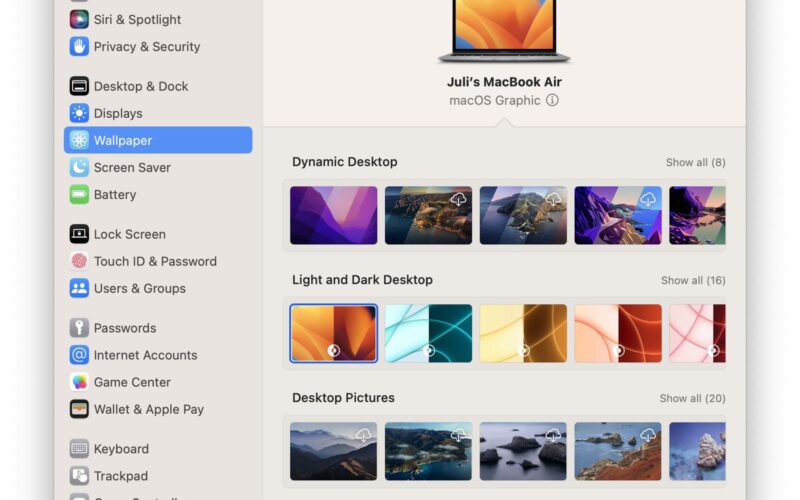 Ajustes do macOS Ventura