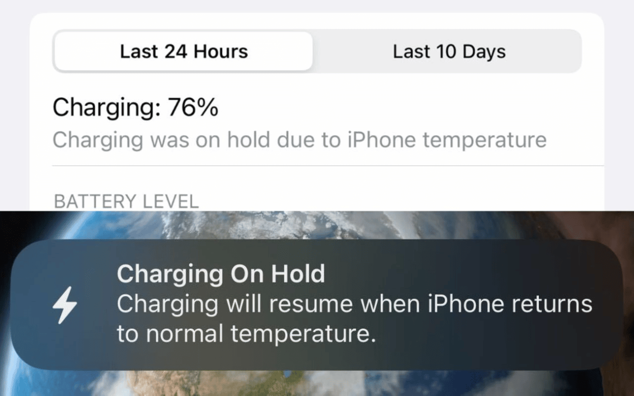 Aviso de carregamento em pausa por superaquecimento iOS 16