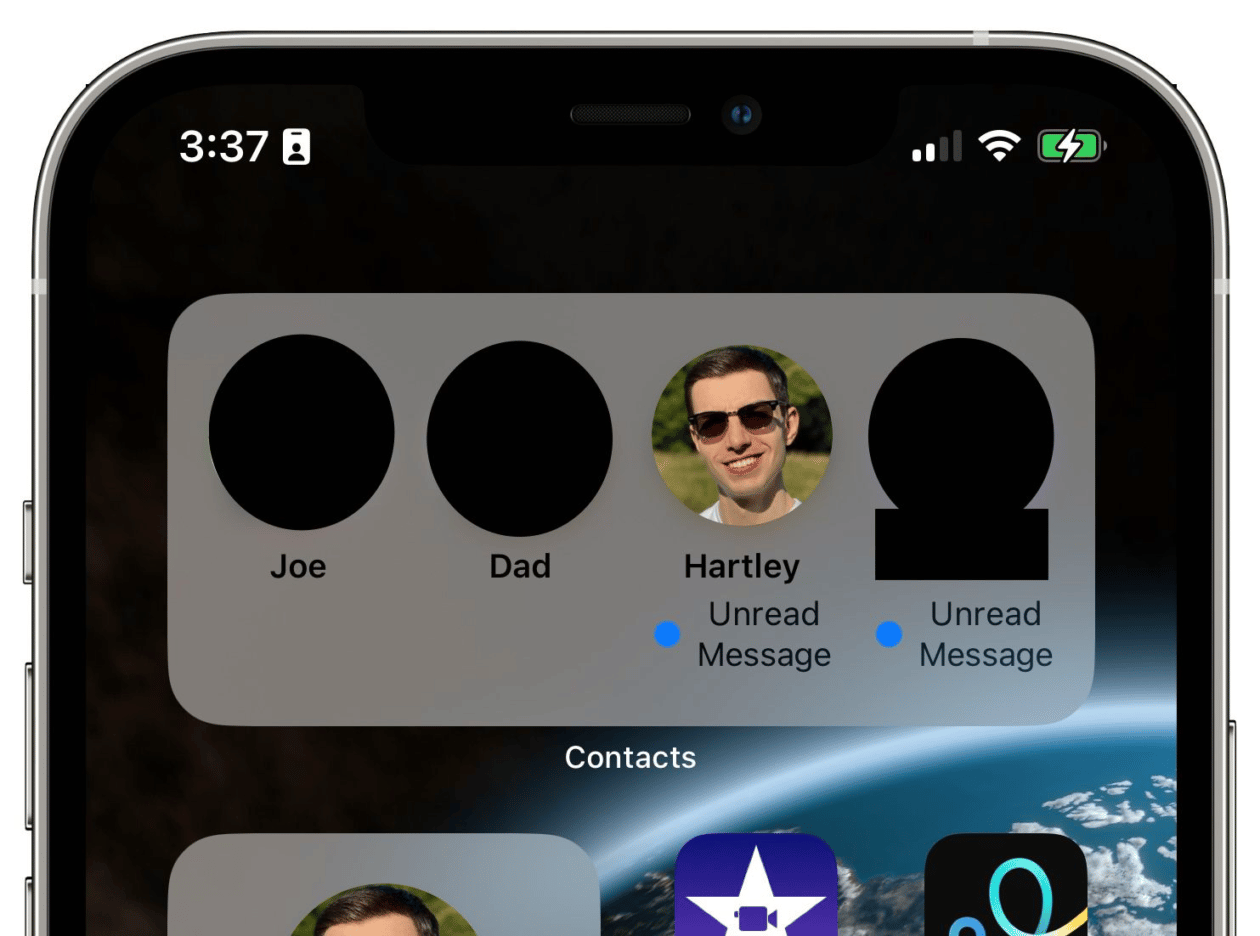 Widget contatos mostrando mensagens não lidas iOS 16