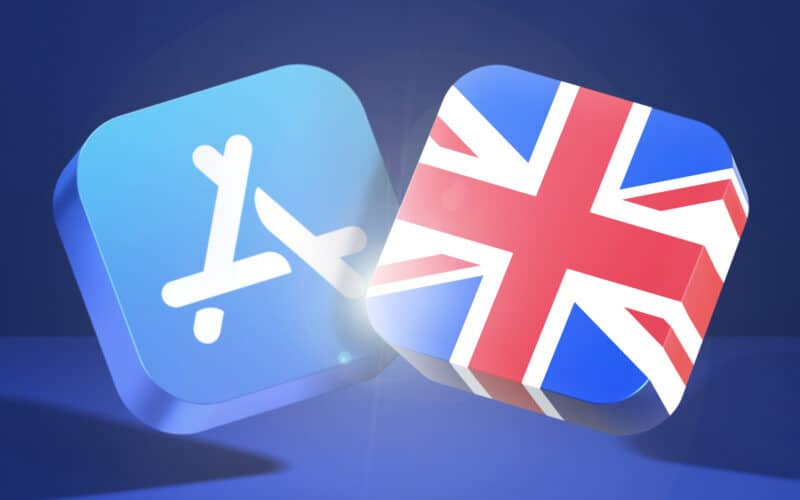 Logo da App Store e bandeira do Reino Unido