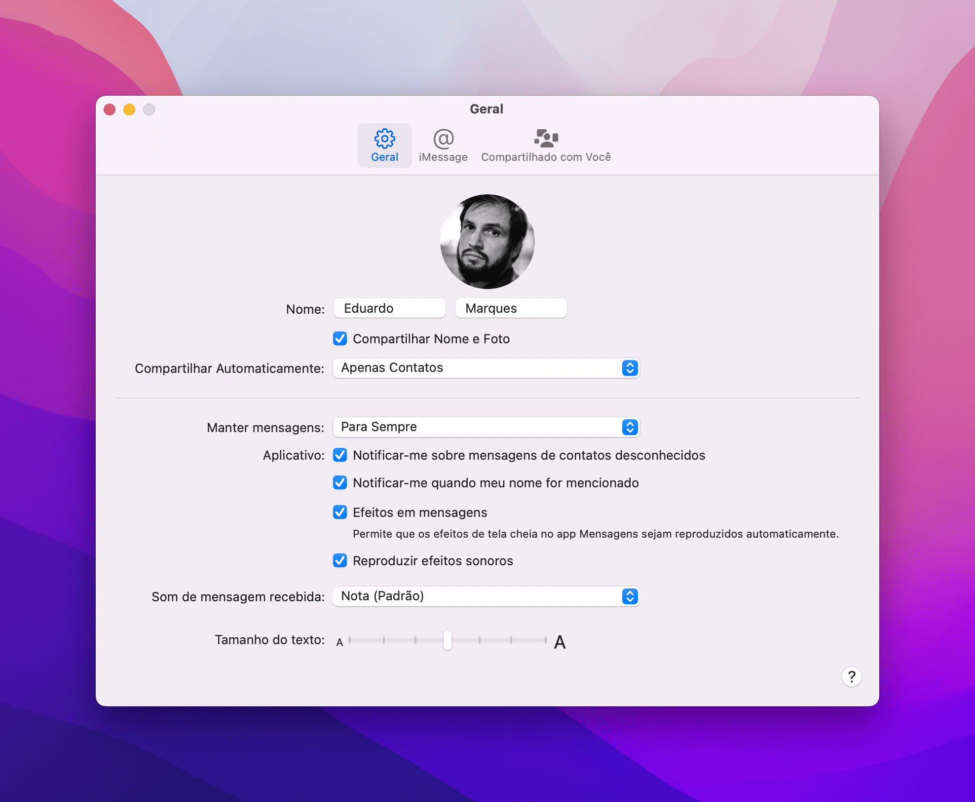 Tamanho da fonte no Mensagens do Mac