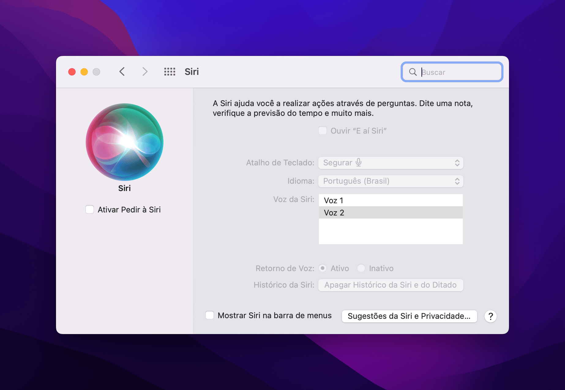 Desativar a Siri no Mac