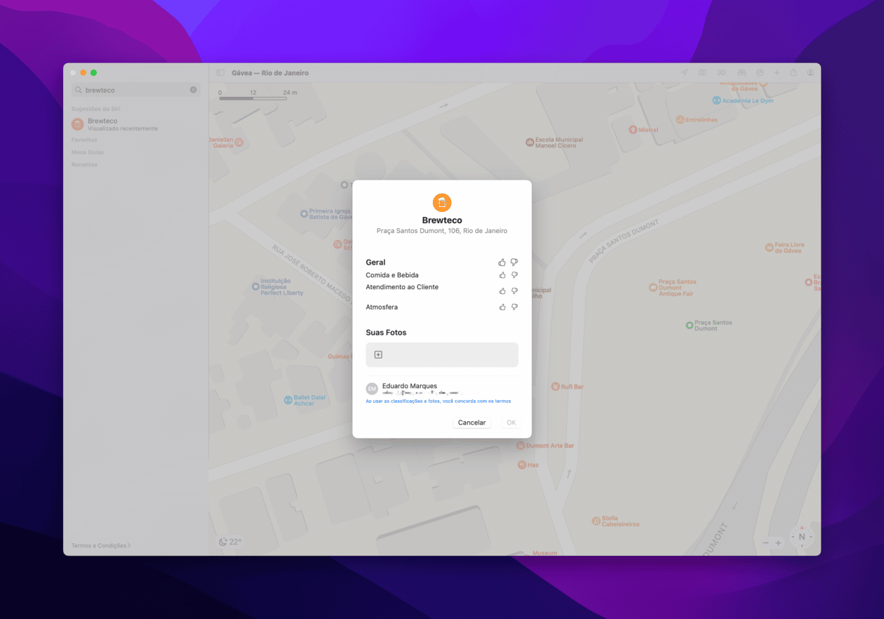 Classificando um local nos Mapas da Apple no macOS