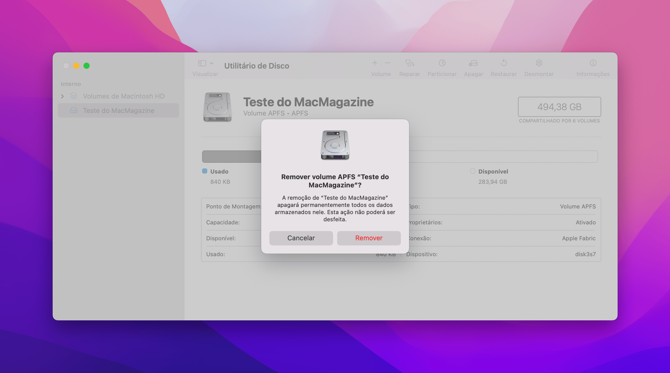 Criando novos volumes no Utilitário de Disco do macOS Monterey