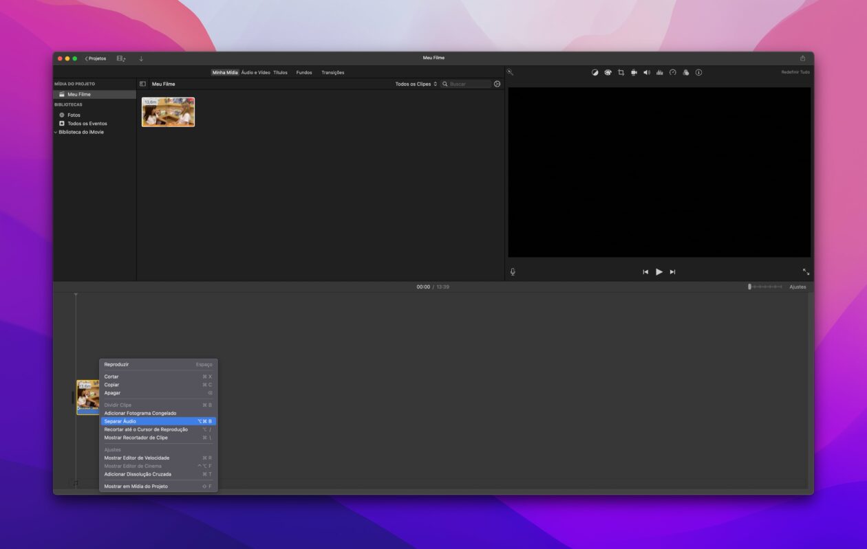 Separando o áudio de um vídeo no iMovie do macOS