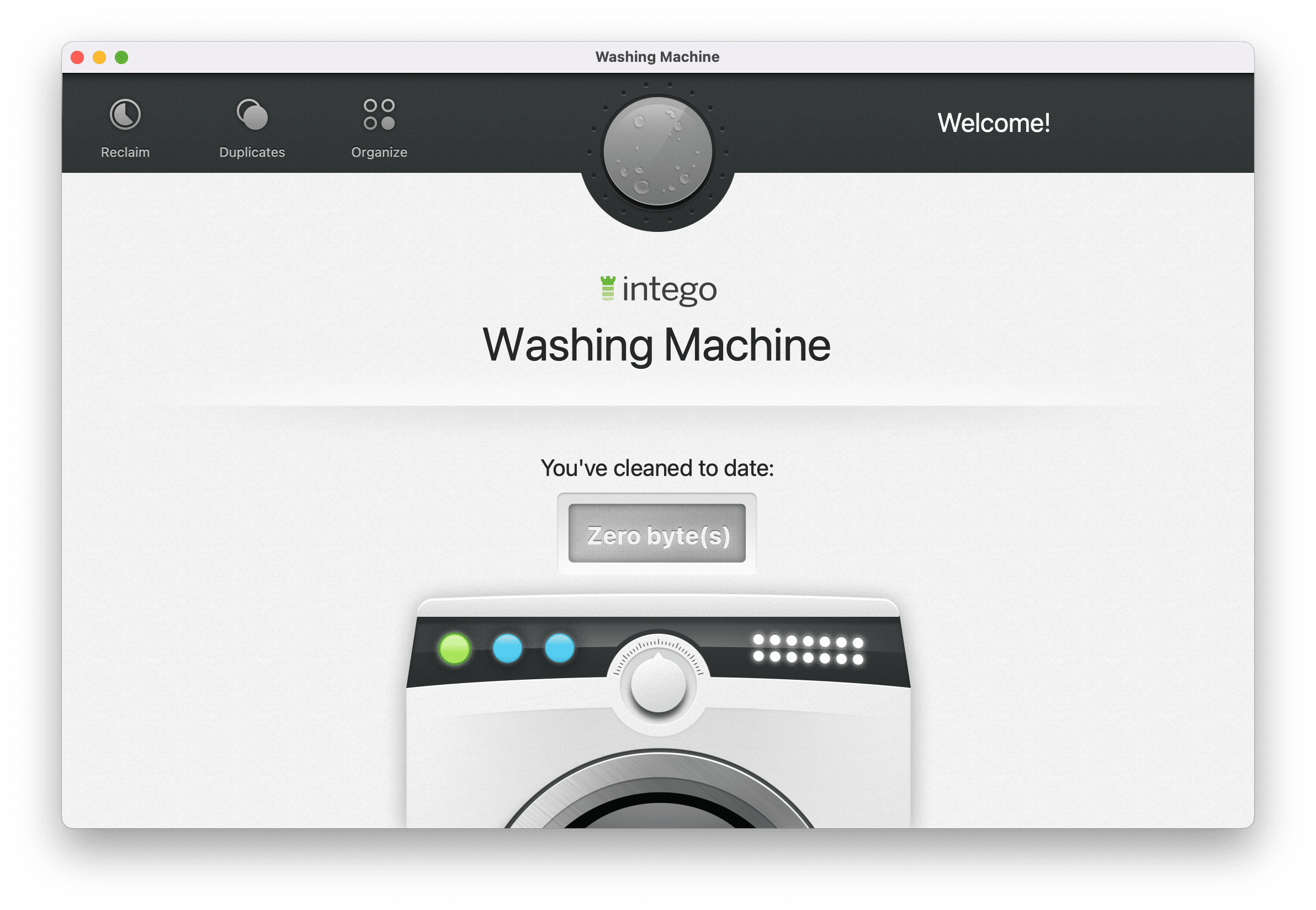 Tela de boas vindas do Washing Machine