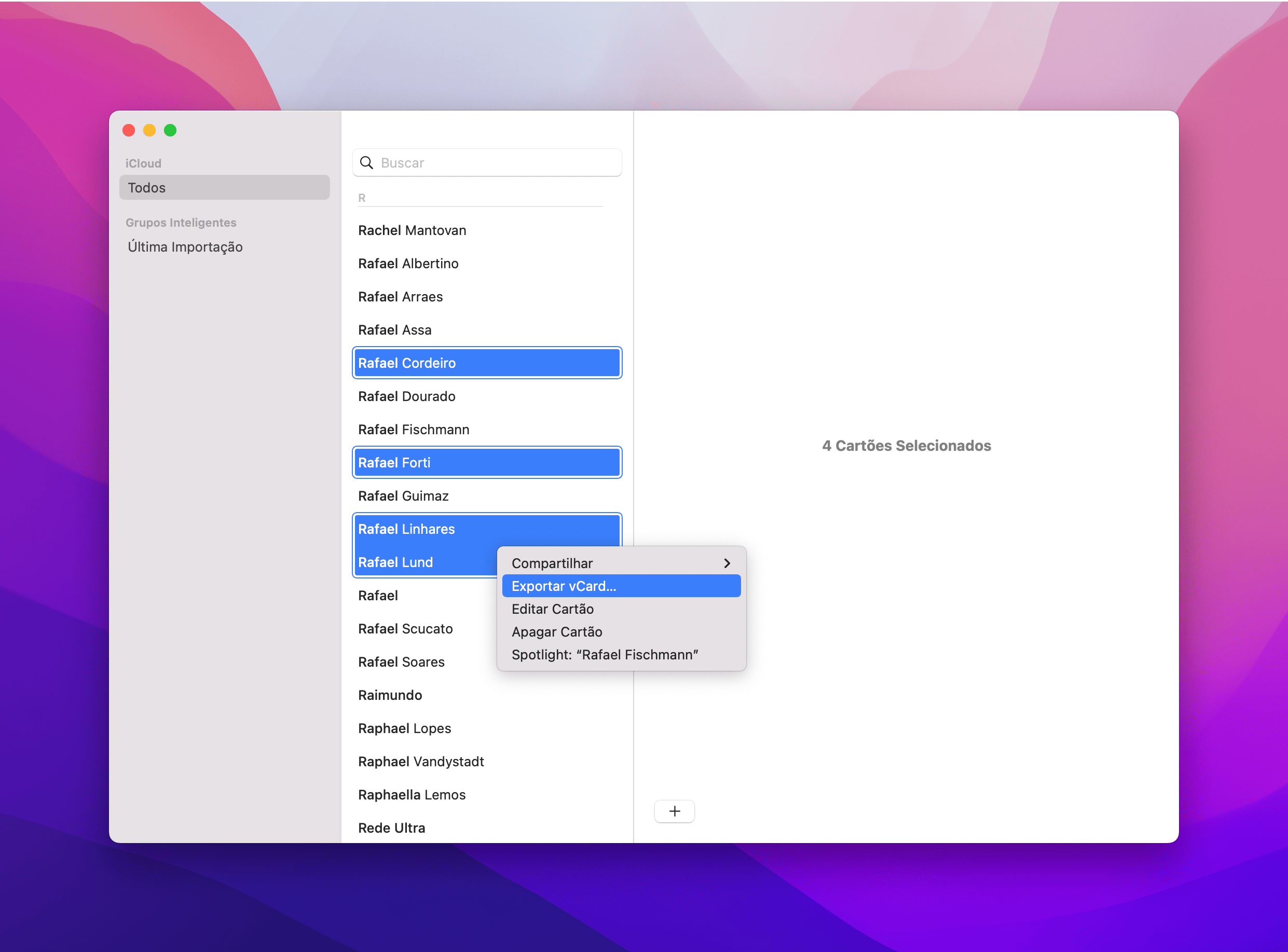 Exportando um contato no Mac