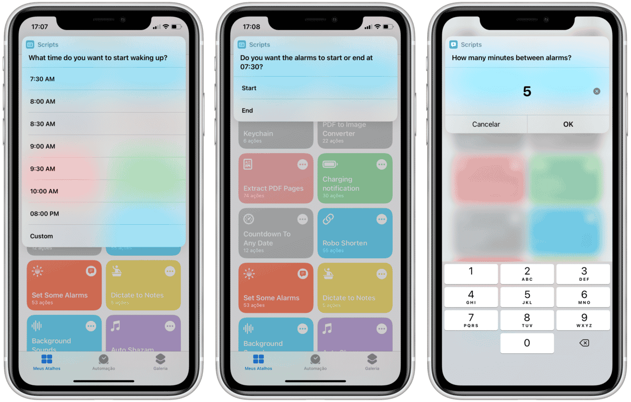 Vários alarmes - Atalhos da Siri