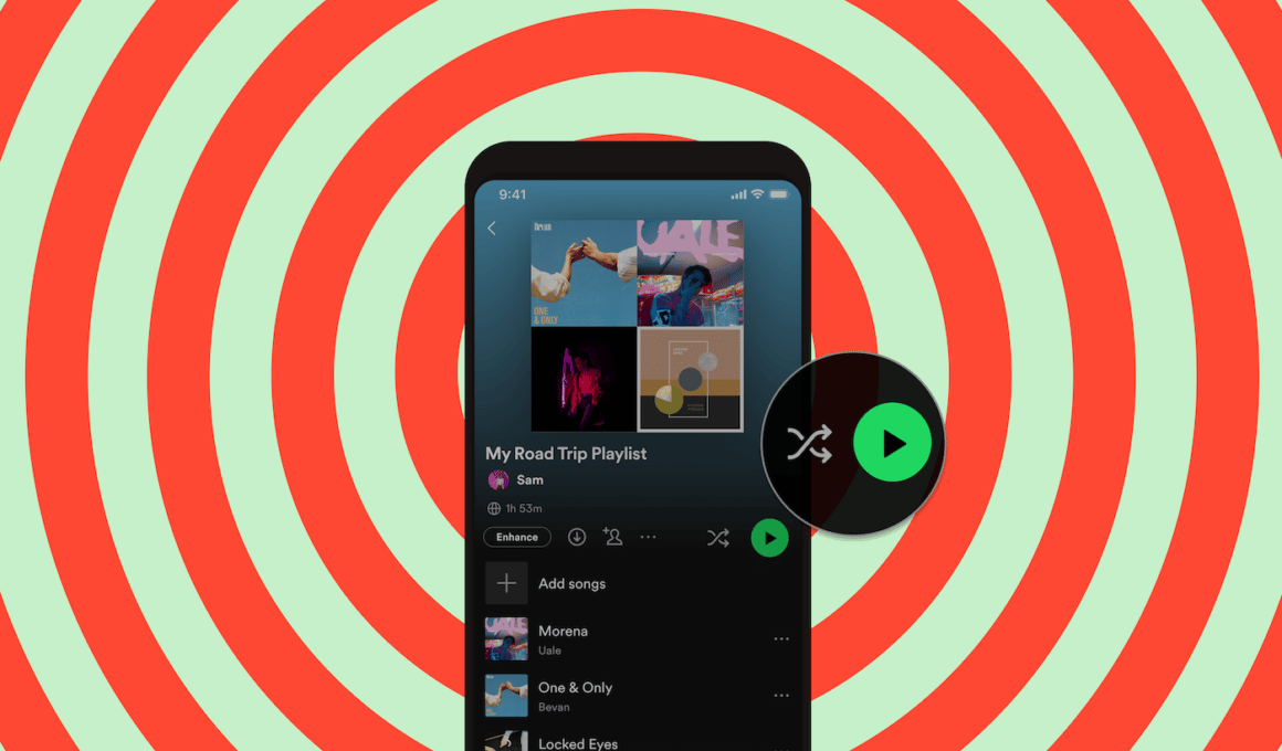 Spotify botões de Play e Aleatório separados