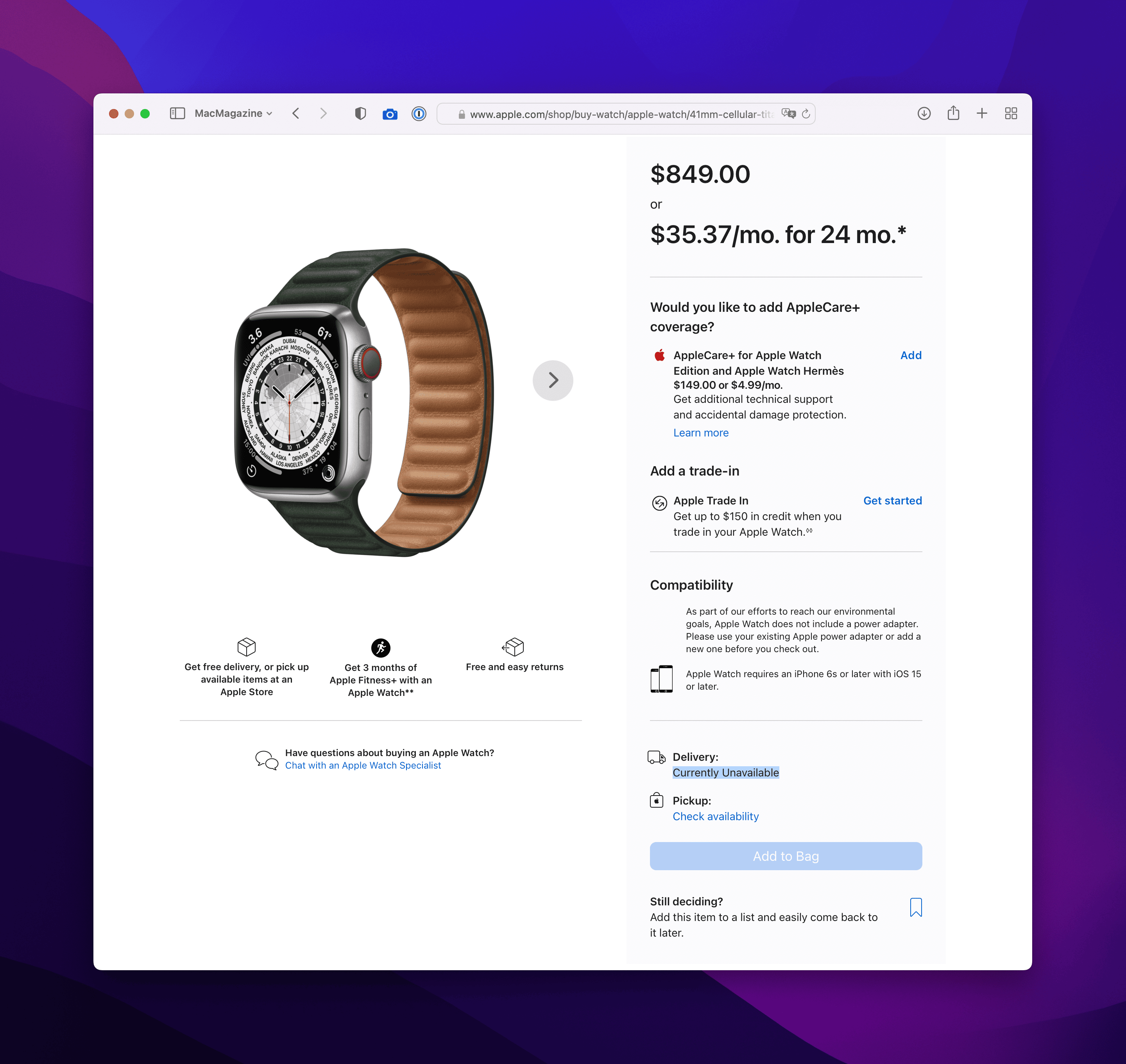 Estoque do Apple Watch Edition