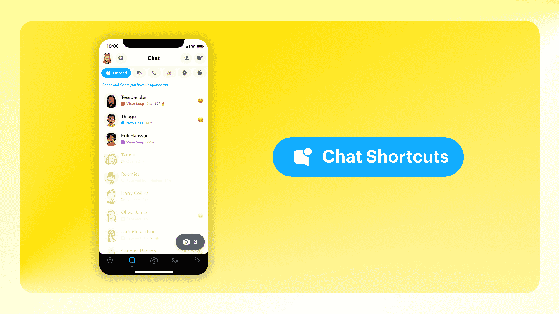 Atalhos de chat no Snapchat